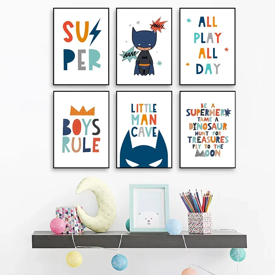 Wall Art Canvas Painting Hero Boy Rule Cartoon Nordic Posters and Prints Wall Pictures for Kids Room Bedroom Decoration