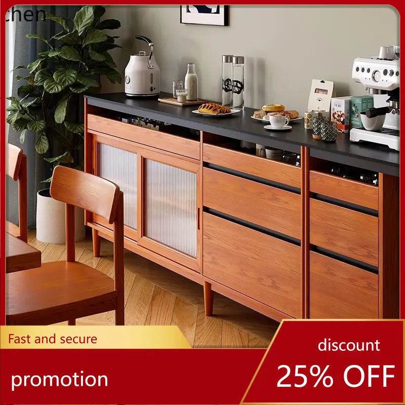 

YFY Solid Wood Rock Board Dining Side Integrated Kitchen Storage Wine Cabinet Against The Wall Tea Water High Cabinet