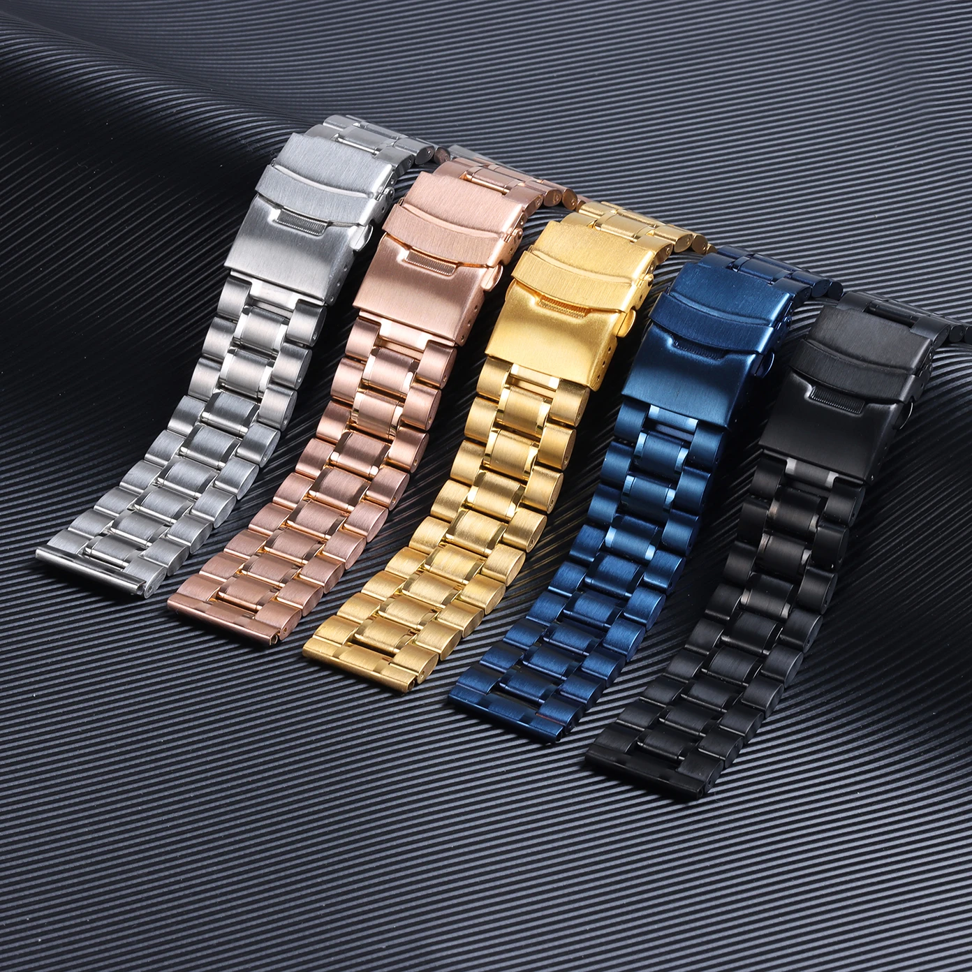 Curved End Stainless Steel Strap Metal Luxury Bracelet SKX007 Arc Watchbands 18mm 20mm 22mm 24mm Accessories