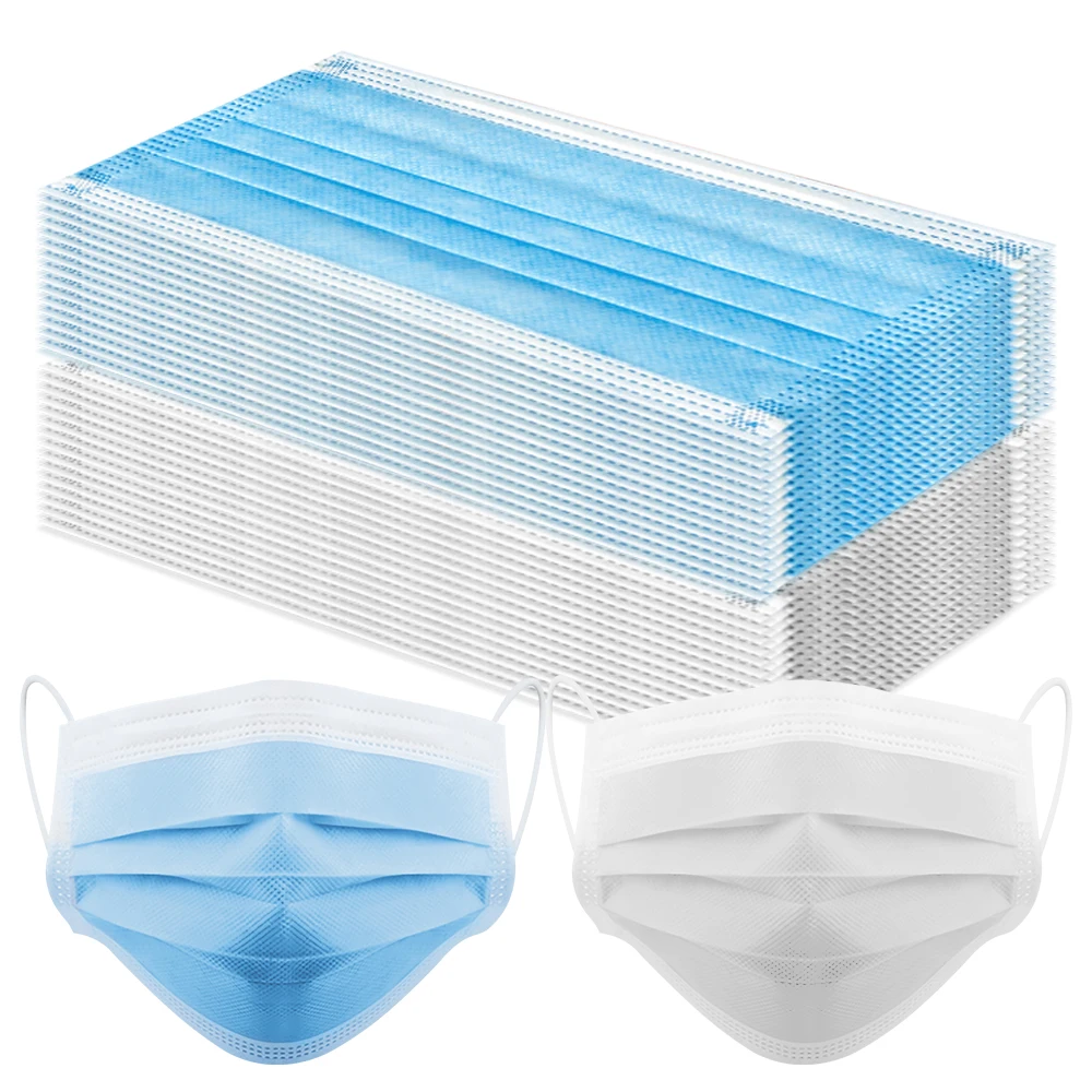 Masker Wajah Filter biru sekali pakai, 200 buah masker perlindungan keamanan Dewasa masker pelindung Non-wove 3 lapis