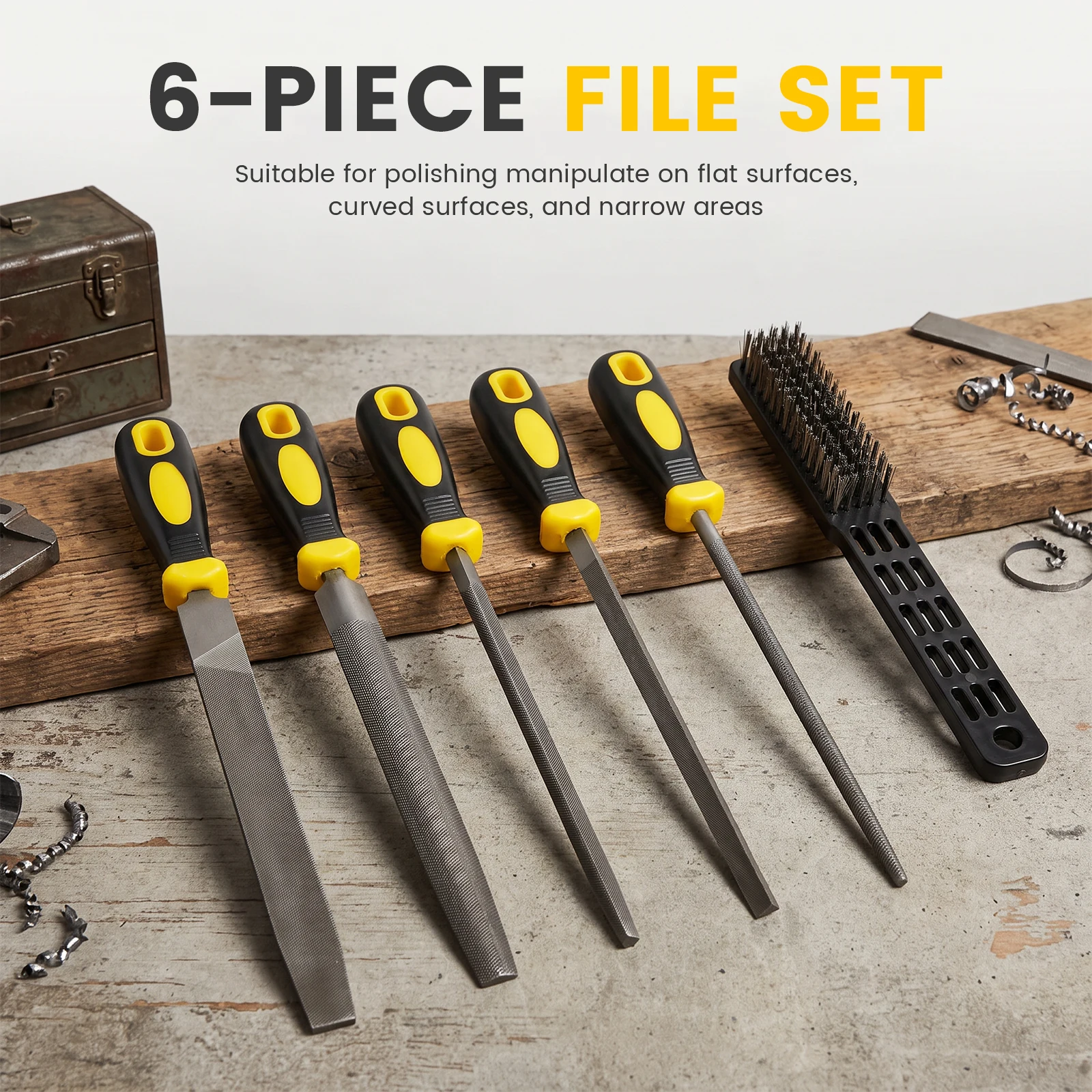 T12 Carbon Steel Metal File Set with Wire Brush for Deburring Shaping Metal File Set Wood File Set Woodworking File Set Shaping