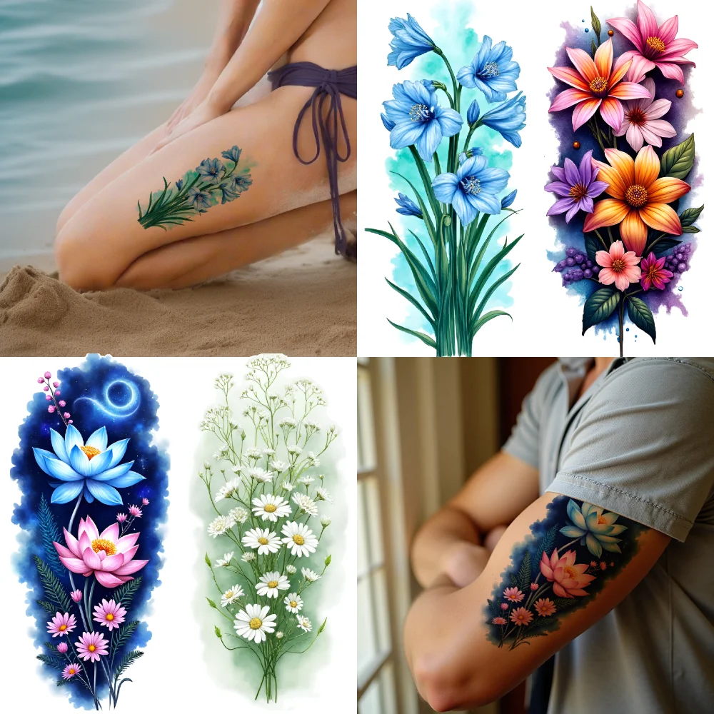 

3pcs Temporary Tattoo Floral Tattoos Realistic Temporary Tattoos Nature Tattoos Waterproof Long-lasting Body Stickers For Male