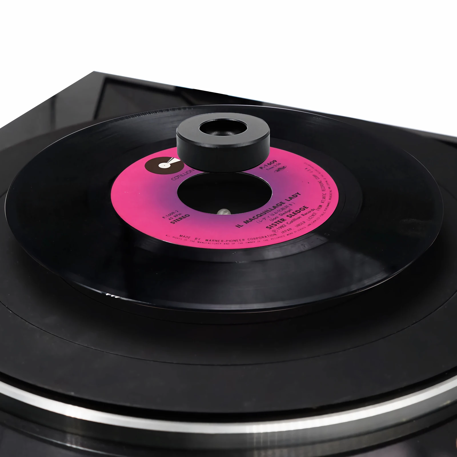 2024 رائجة البيع 45 دورة في الدقيقة محول القرص الدوار الألومنيوم الفضة الأسود 7 بوصة EP سجل القرص الدوار الفونوغراف الفينيل التقنيات مركز محول