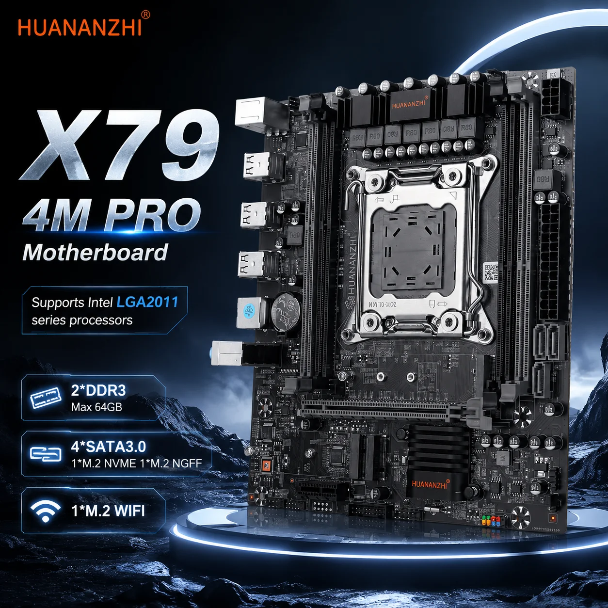 HUANANZHI X79 4M PRO X79 Motherboard COMBO KIT LGA 2011 Support Intel XEON E5 V1 V2 Series CPU DDR3 Memory 64G M.2 NVME M.2 WIFI