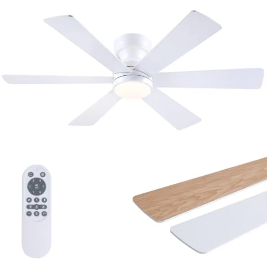 

46" Low Profile Ceiling Fan with Light and Remote, Modern Flush Mount Ceiling Fans for Bedroom, Living Room, 6 Speeds, Dimmable