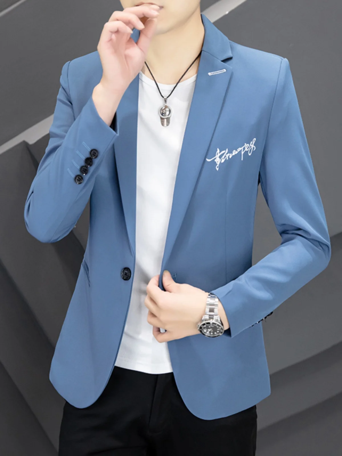 

Мужской повседневный костюм-пиджак в корейском стиле, модный, свободного кроя, с длинным рукавом, весна-лето