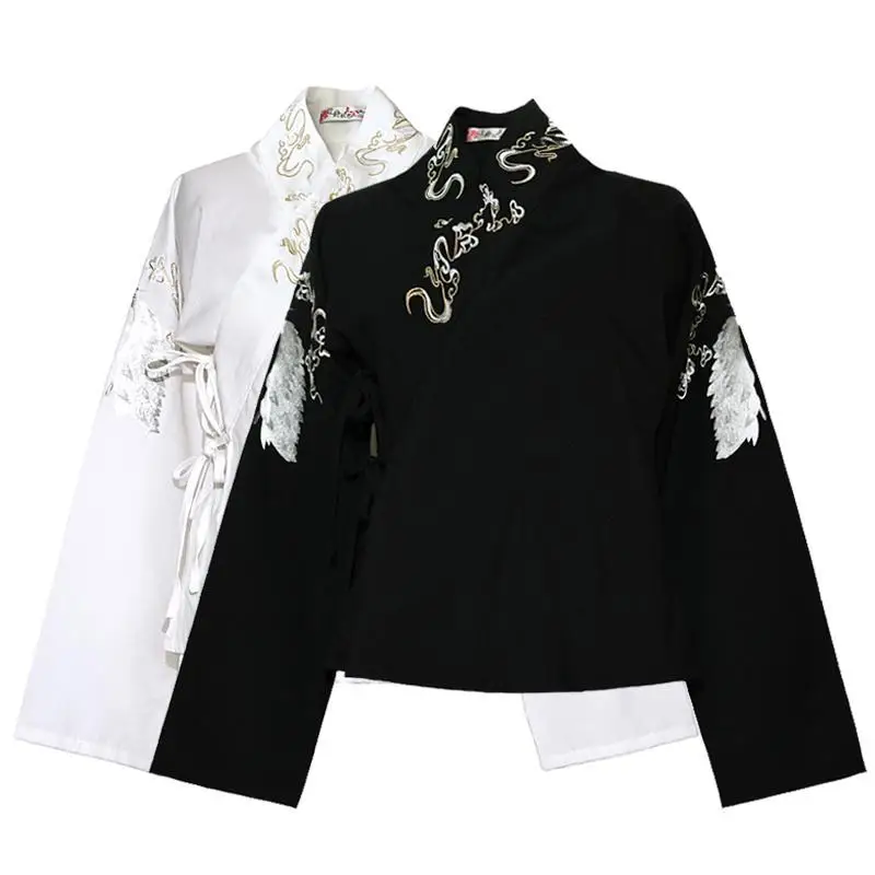 

Loose Casual Embroidered Hanfu irt Men's Large Size Spring Autumn Trendy Traditional Collar Long Sve Breathable Comfortable