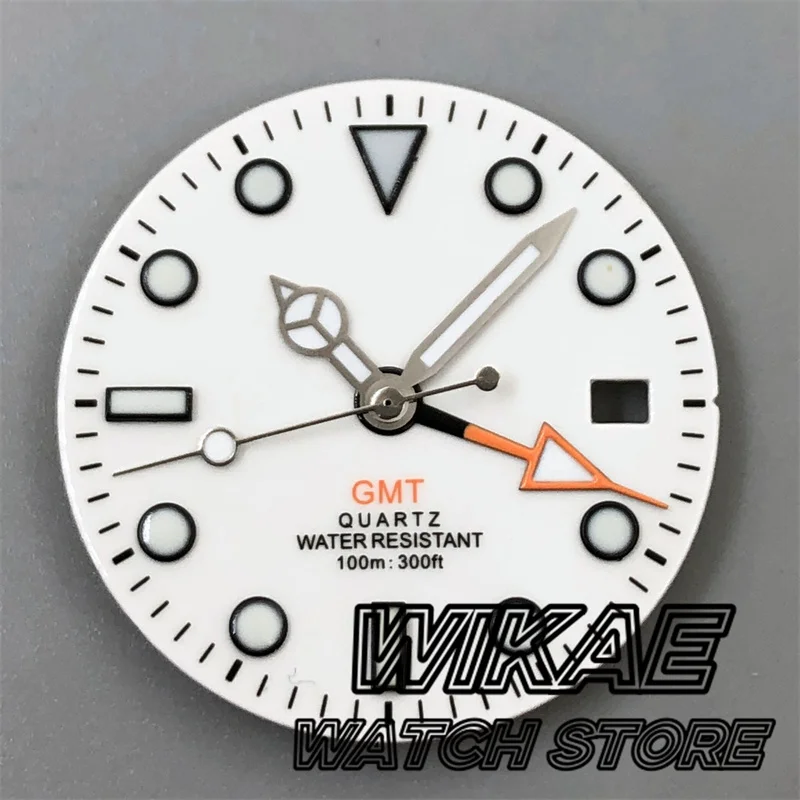 29mm 515 QuartzWatch Dial Black White Dial With HandsSet C3 Luminous Fit RONDA 515/RONDA 515-24H GMT Quartz Movement Watch Parts