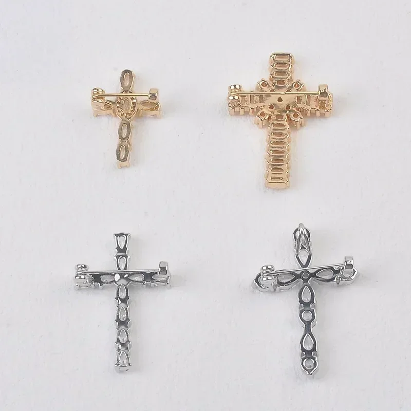 New Rhinestone Cross Brooches for Women and Men - Unisex Gold and Silver Color Crystal Badge Lapel Pin Fashion Jewelry Gifts