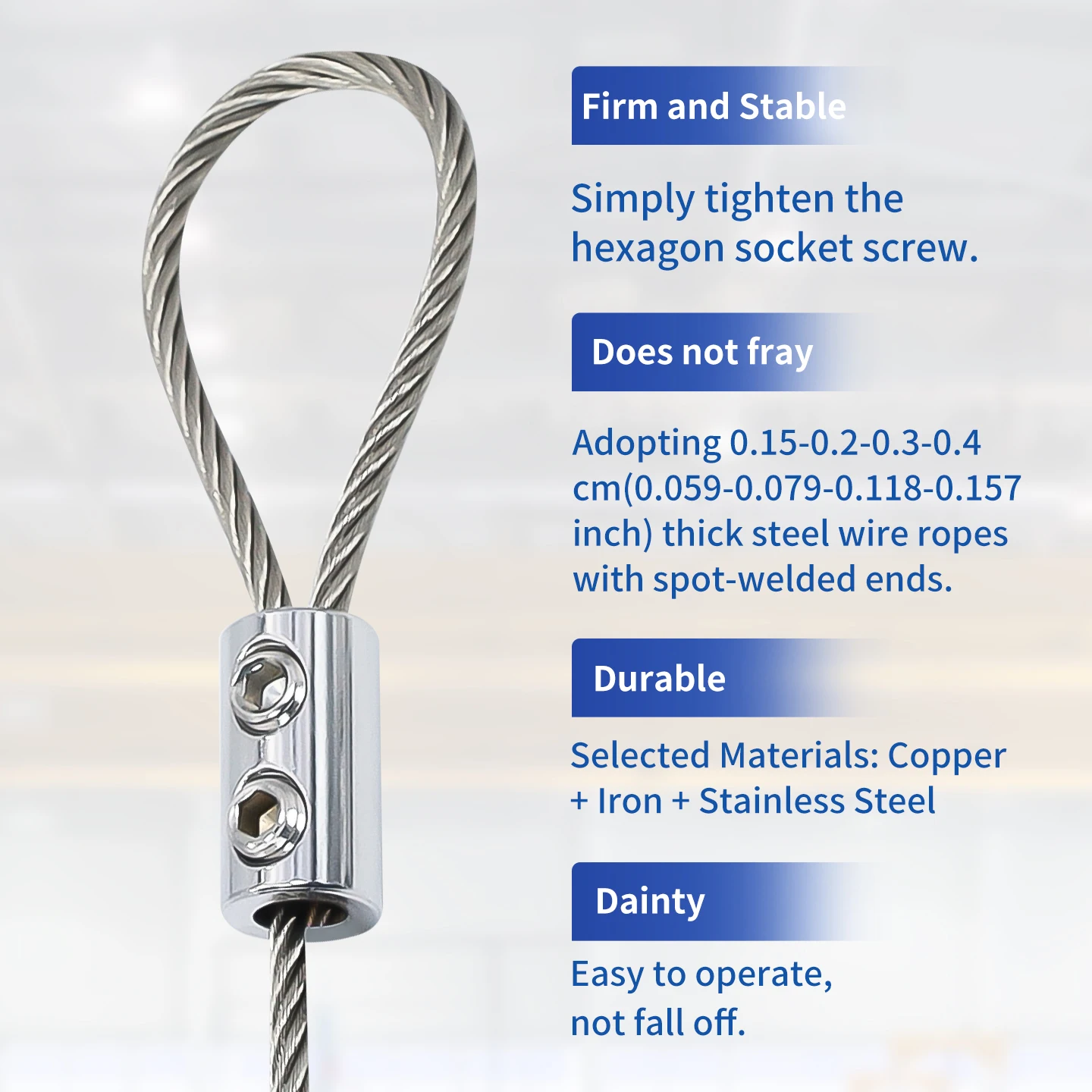 كابل سلك من الفولاذ المقاوم للصدأ 304 قابل للتعديل 1.5/2/3/4 مم، طقم تعليق، مشبك حبل بفتحة مزدوجة، يستخدم لتعليق الصور #3