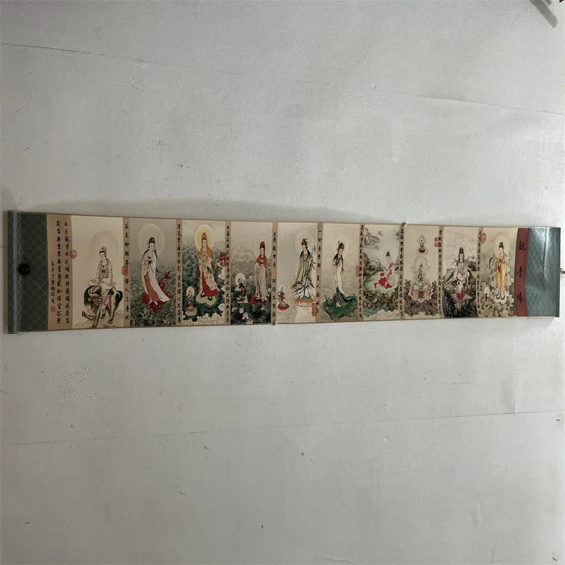 China Old long Scroll Painting ,Ding Yunpeng's watercolor painting of Guanyin statue collectibles