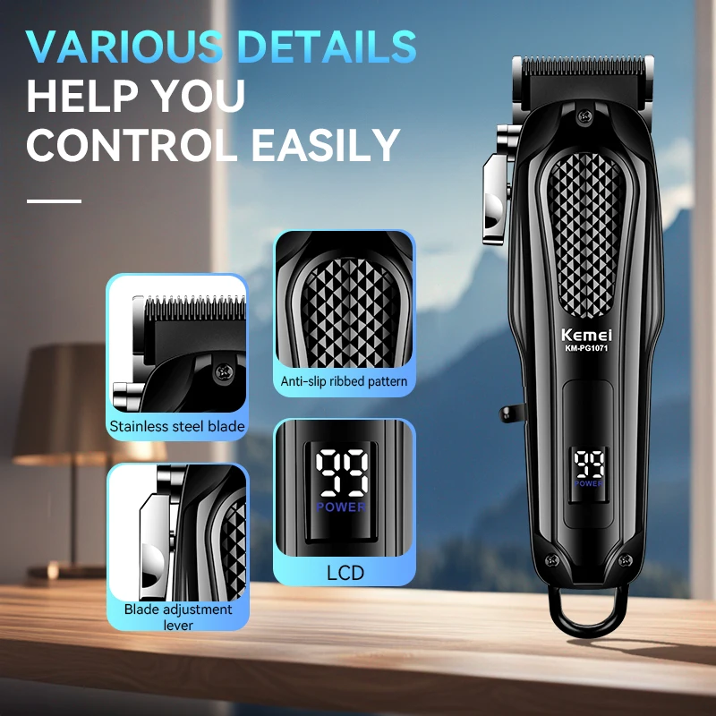 Kemei Barber Blading Hair Cutting Machine Clipper Grooming Cordless Rechargeable Professional Shaver Clippers KM-PG1071