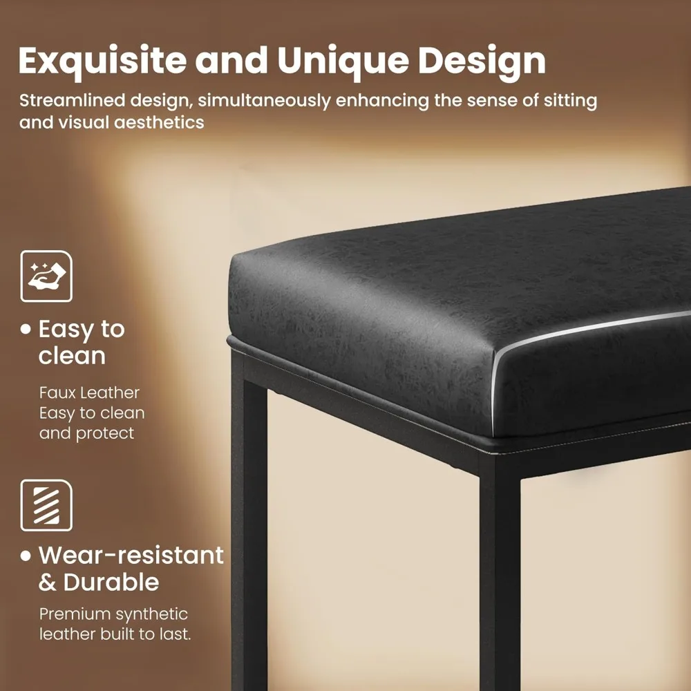 4 مجموعات من مقاعد البار بدون ظهر مقاس 24 بوصة مع كراسي عالية من الجلد الأسود ومقاعد بار #5