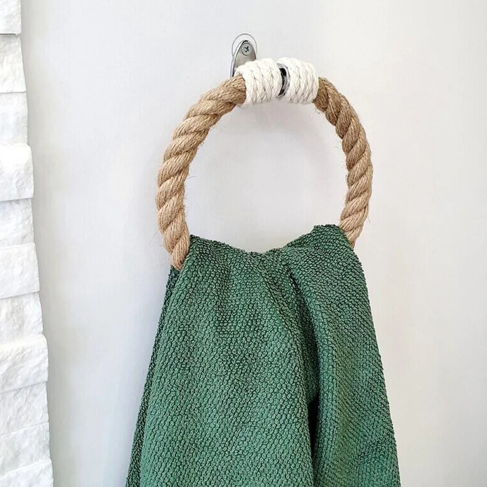 

Bohemian Style Bathroom Towel Rack Hand Woven Rope Iron Hanging Wall Mount Towel Holder Decorative Organizer Bathroom Wall Ring