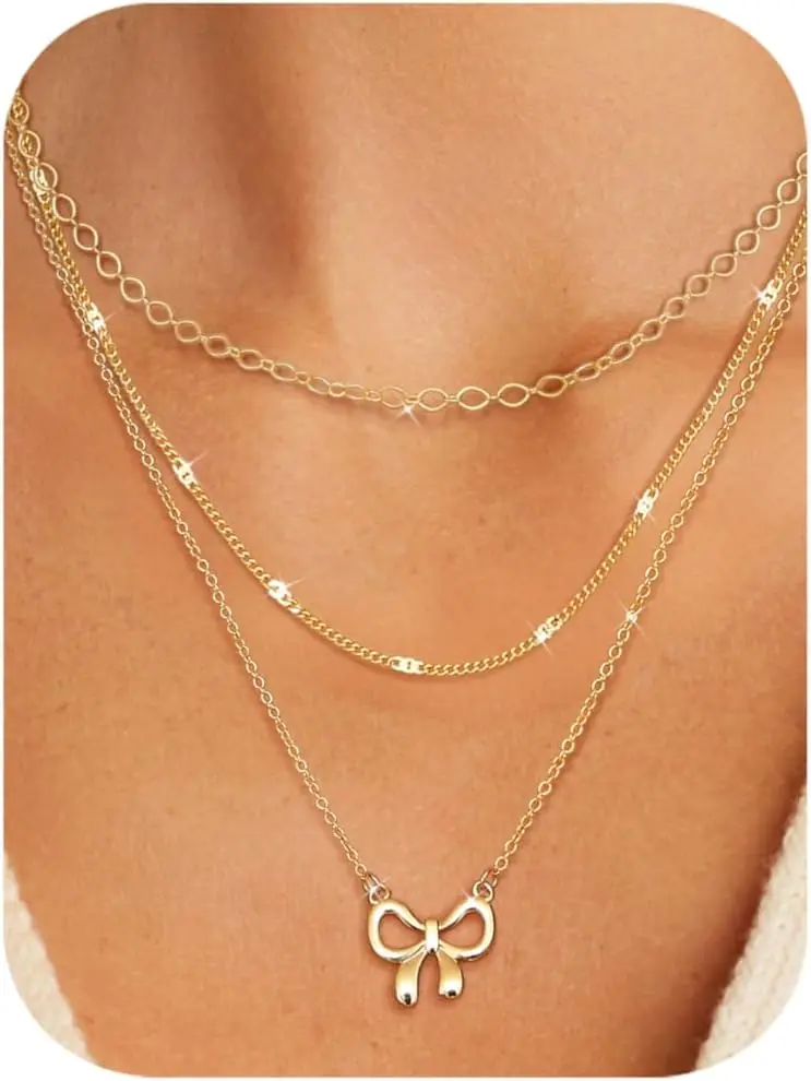 3Pcs Dainty Layered Gold Necklaces for Women Paperclip Pearl Choker Stack Set Trendy Non Tarnish Waterproof Gifts