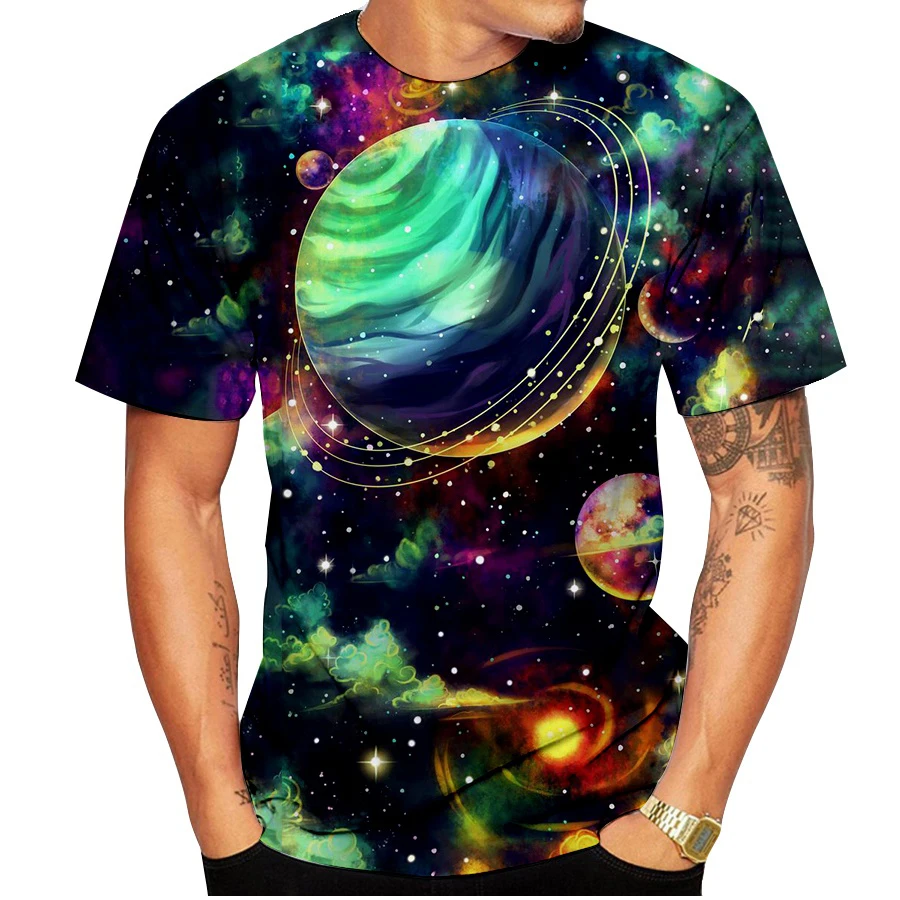 Colorful Galaxy Graphic T-Shirts Planet 3D Print Men Women Short Sleeve T Shirt Hip Hop Oversized Harajuku Tops Tee Kid Clothing