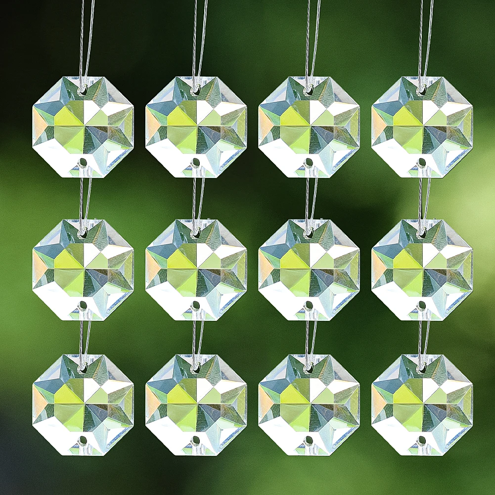 10PC 20MM Clear Faceted Prism Sunflower Geometry Octagon Double Hole Glass Crystal Spacer Beads Jewelry Parts Charms Sun Catcher