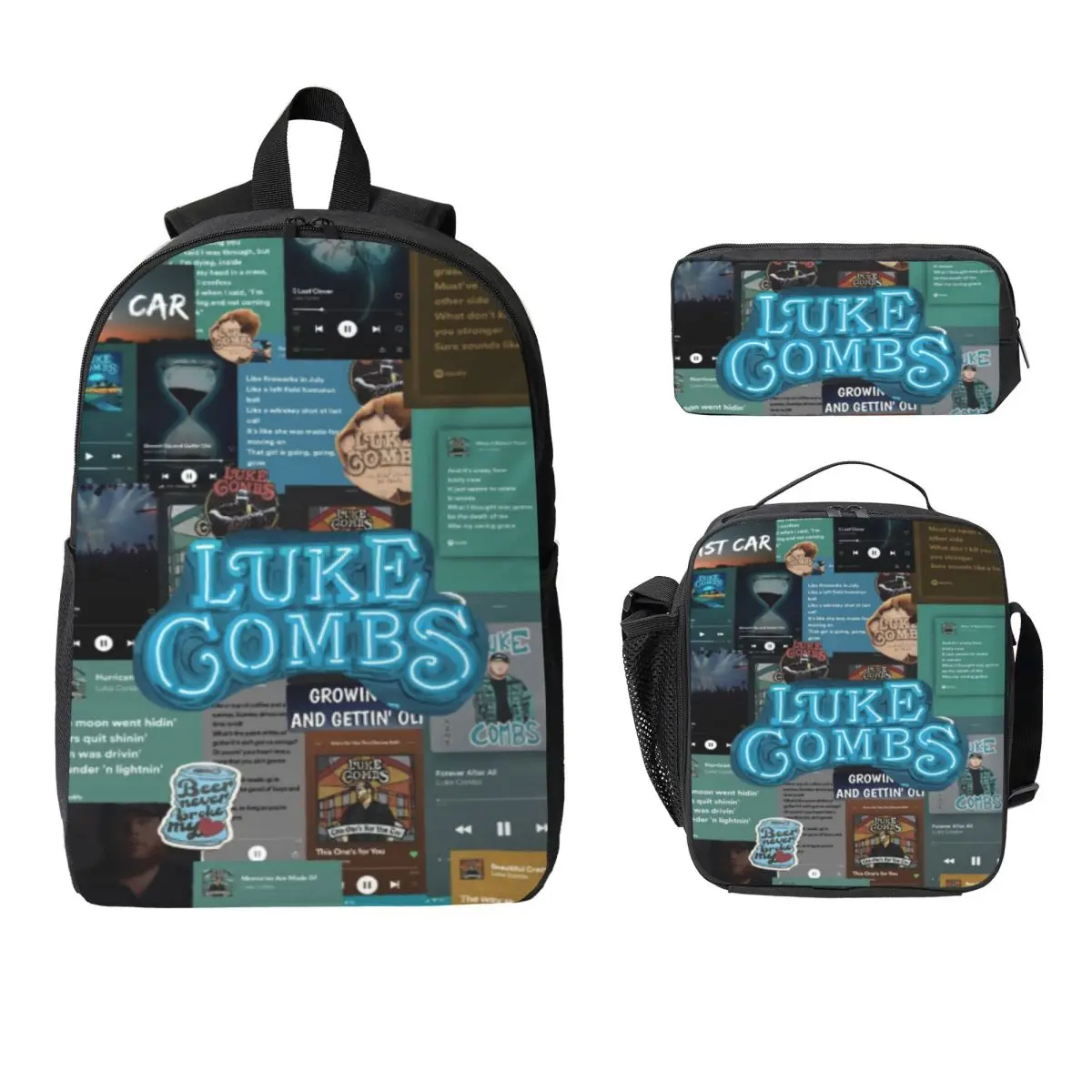 3Pcs Lukes Combs Tour 2026 Backpack Set for Boy Girl Pencil Boxes Bookbag Sets with Lunch Box For School Students Knapsack