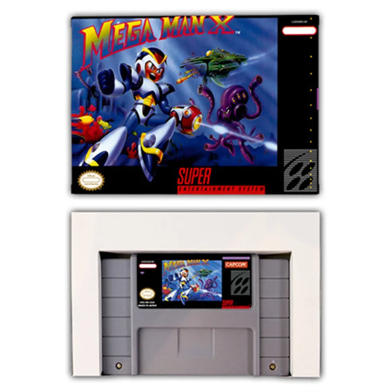 بطاقة ألعاب Mega Man X لوحدات تحكم الألعاب SNES EUR PAL USA NTSC 16bit مع خرطوشة ألعاب الفيديو صندوق البيع بالتجزئة