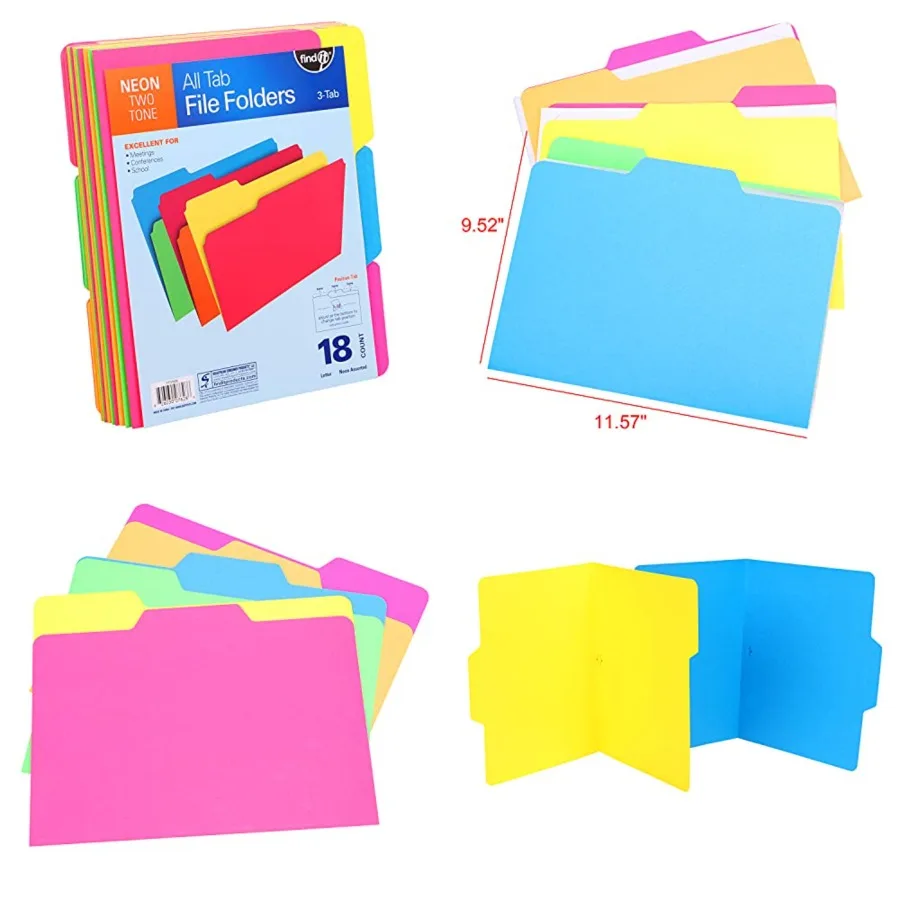 

Внутренние папки с третями вырезами для студентов, размер букв, школьные принадлежности, разные неоновые цвета, 18 упаковок, идеально подходит для