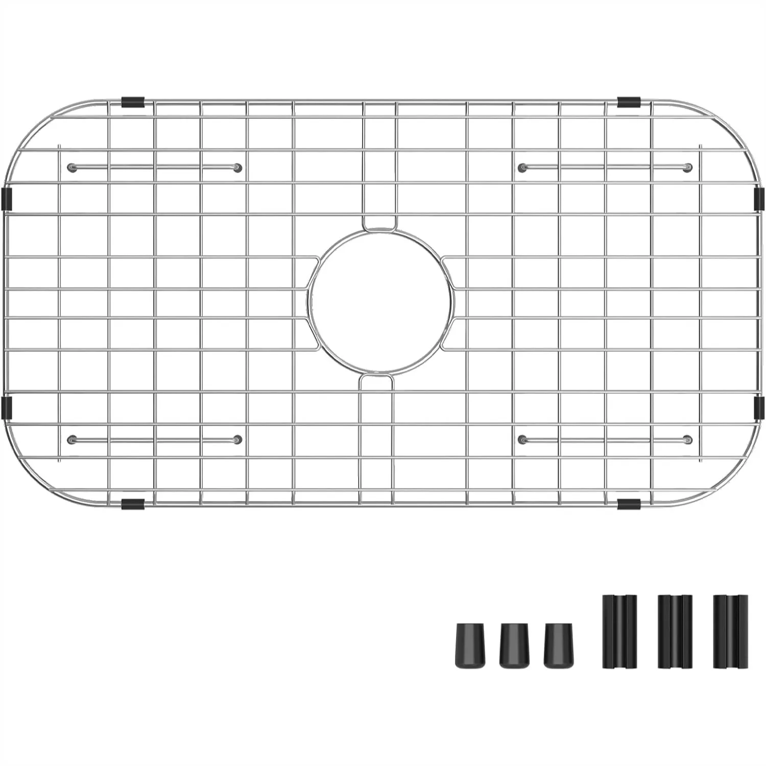 

Sink Protector Grid 26-1/16" x 14-1/16" for Centered Drain, 304 Stainless Steel with Corner Radius 3-1/2"