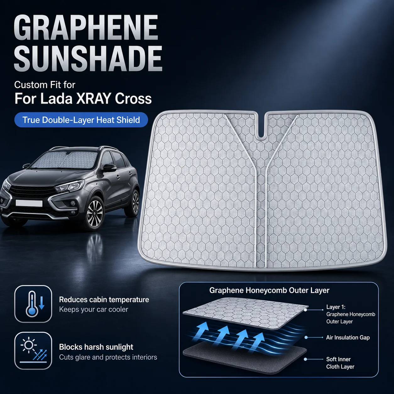 For Lada XRAY Cross Graphene Windshield Sunshade Custom Fit Car Sunshade UV Sun Protection Car Accessories