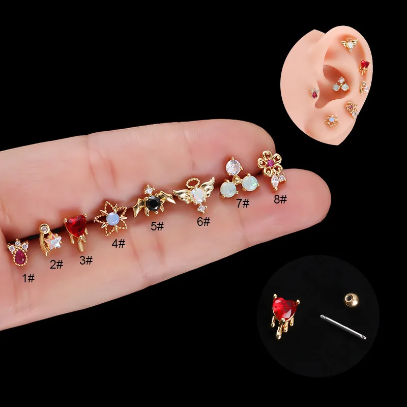 20G Floral CZ Cartilage Stud Earrings, Hypoallergenic Surgical Steel Helix Tragus Stackable Piercing Jewelry for Sensitive Ears