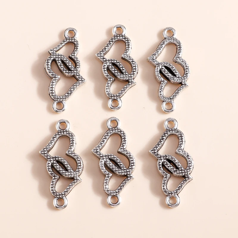 20 Stück 28x14mm Niedliche Legierungs-Doppelherz-Anhänger für Schmuckherstellung, DIY-Armbänder, Halsketten, Handarbeitszubehör – Detail 2