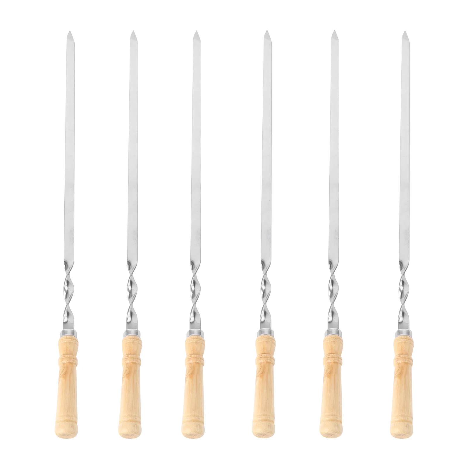 

6Pcs Stainless Steel Bbq Skewers with Solid Wood Handle Heat Insulated Roasting Sticks Barbecue Forks Marshmallow Roasting Forks