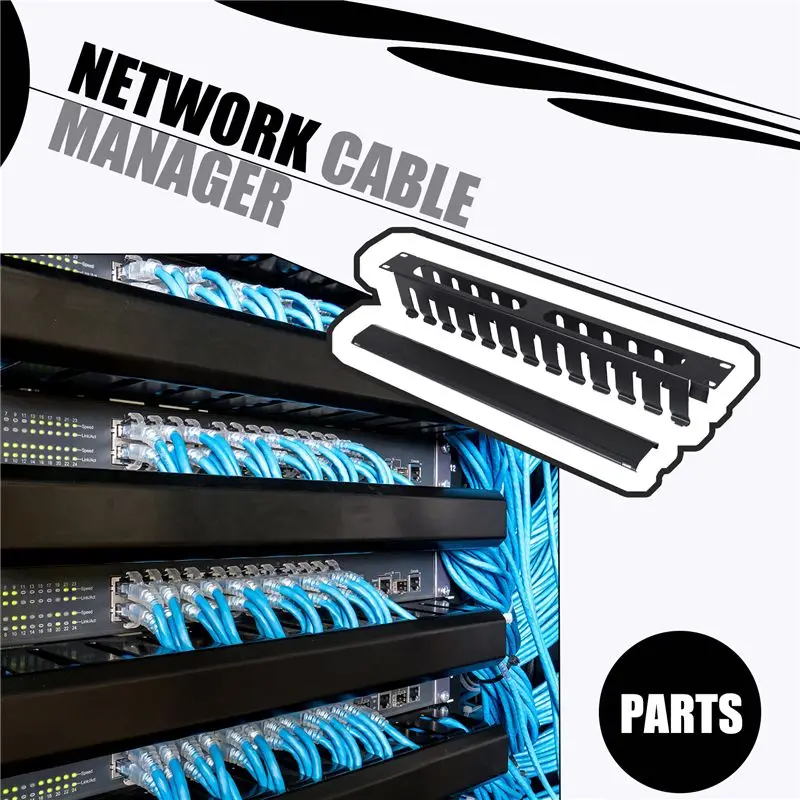 M12K-1U Cable Management Horizontal Mount 19 Inch Server Rack , 12 Slot Metal Finger Duct Wire Organizer With Cover