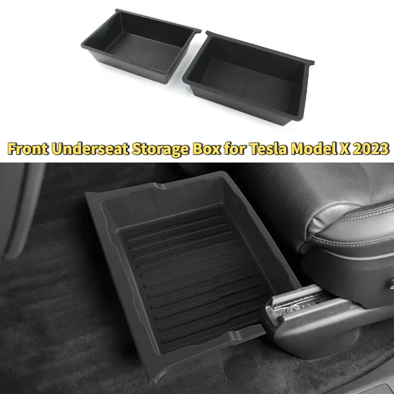 

Передний ящик для хранения нижнего полотна для Tesla Model X 2023, аксессуары для салона автомобиля, сиденье, двухтактный ящик, экономичный лоток из ТПЭ, организация