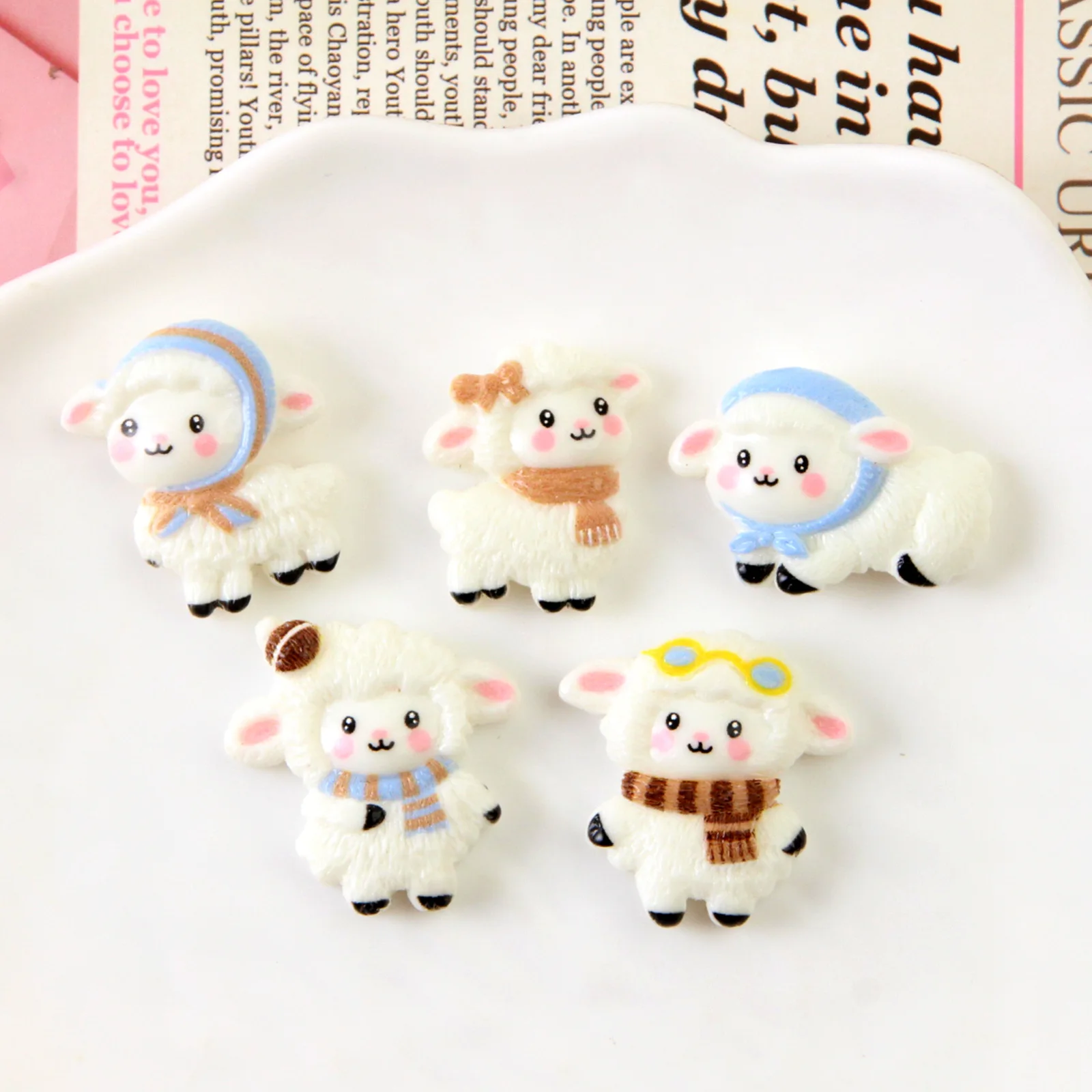 16pcs Mixed Cute Cartoon Fluffy Sheep Resin Shoe Charms - Kawaii Animal Clog Decor for Sandals & Beach Bags