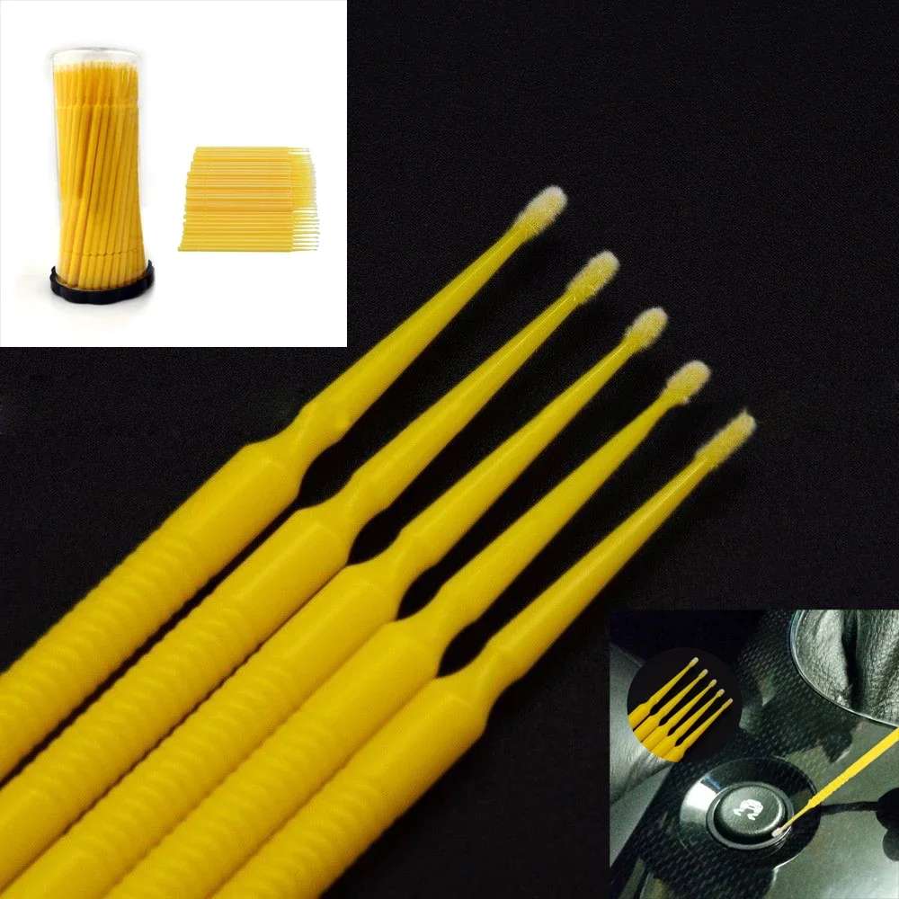 100 stks/partij Auto Onderhoud Gereedschap Borstels Verf Touch-up Gele Pen Wegwerp Tandheelkunde Kleine Tip Accessoires 1.0mm Micro