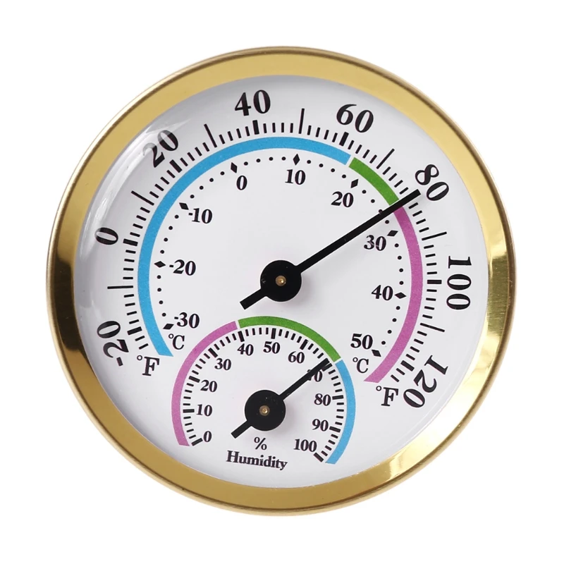 652F 2 Inch Temperature Humidity Gauge Analog Hygrometer for Indoor Office Home Room Outdoor No Battery Required 1 Pack Gold