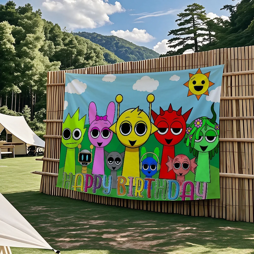 Game S-Sprunki Geburtstagsflagge, Wandteppiche, für Partys im Freien, Schlafzimmer, Wohnzimmer, Schlafsäle, Wanddekoration, Banner, Geschenke – Detail 8