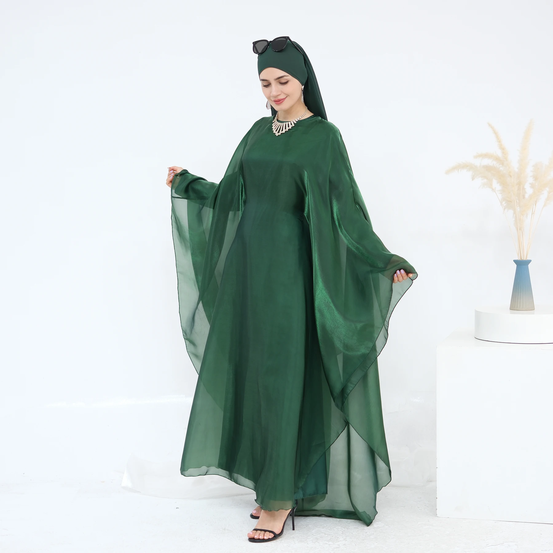 طقم متواضع مكون من قطعتين عباية عيد دبي ملابس إسلامية فساتين قفطان فستان نسائي إسلامي أورجانزا عباية جلابية جلابية
