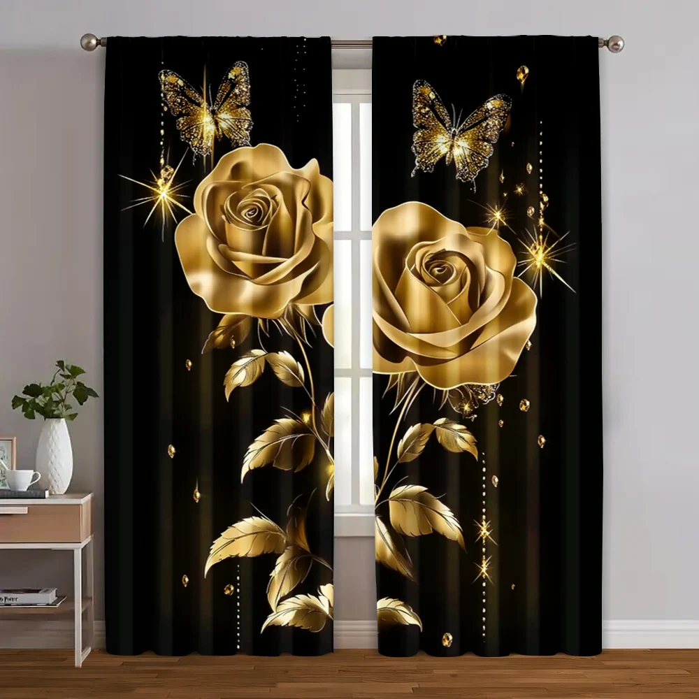 2pcs, Curtains&Window Treatment Valentine's Day Curtains Blackout Roller Blinds Rose Golden Flora Machine Washable (without rod)