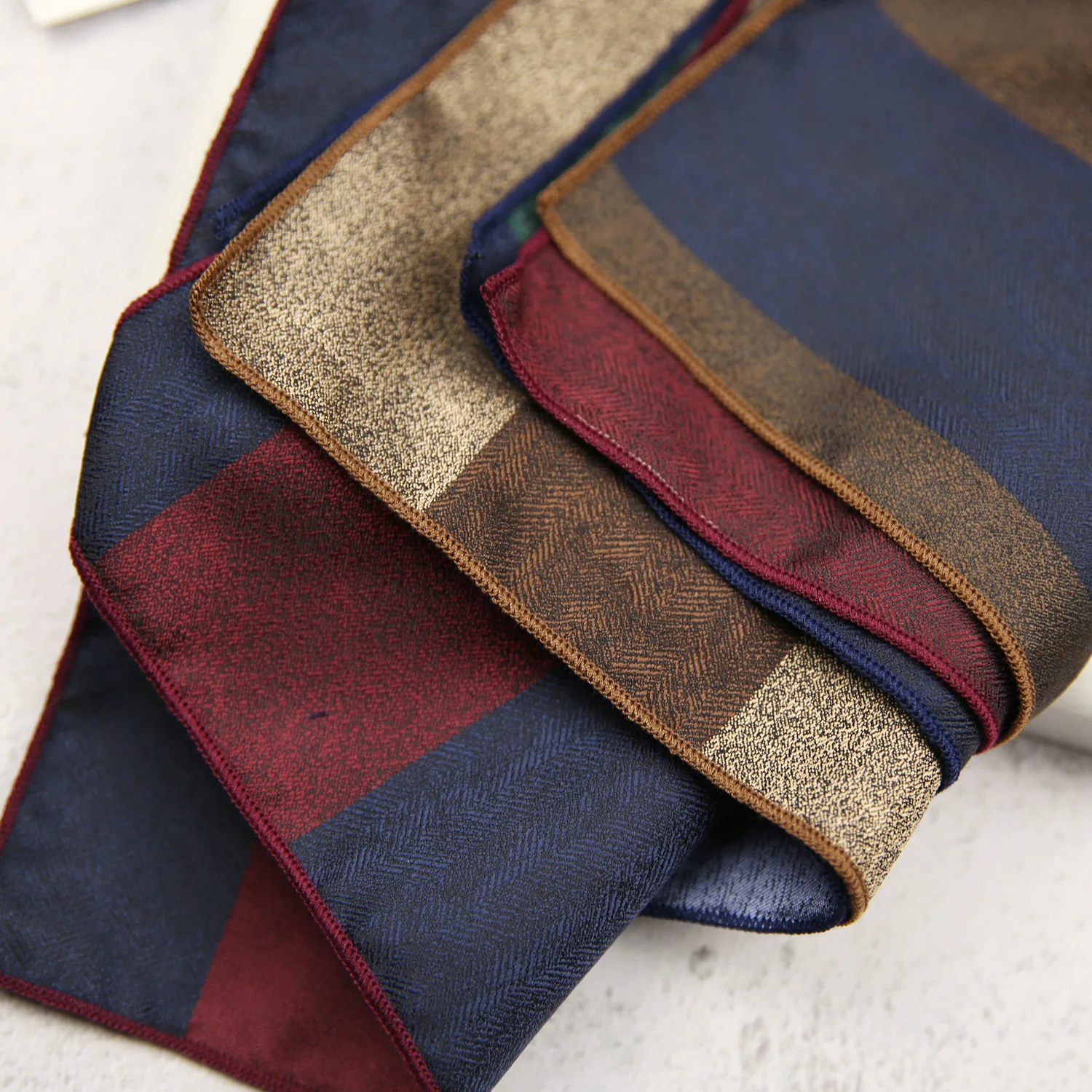 23CM Men Silk Pocket Square Brown Red Striped Handkerchief Business Soft Hanky Wedding Party Suit Accessories Cravat Chest Towel