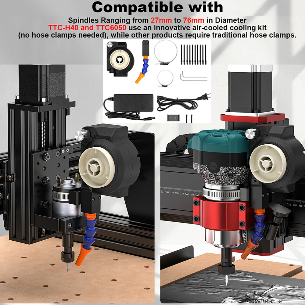 Twotrees 500W Air-cooled Cooling Kit For Metal Acrylic CNC Cutting Engraving Cool Down Suitable for TTC450 775/500W /800W Spindle Motor Diameters Ranging 27mm-76mm