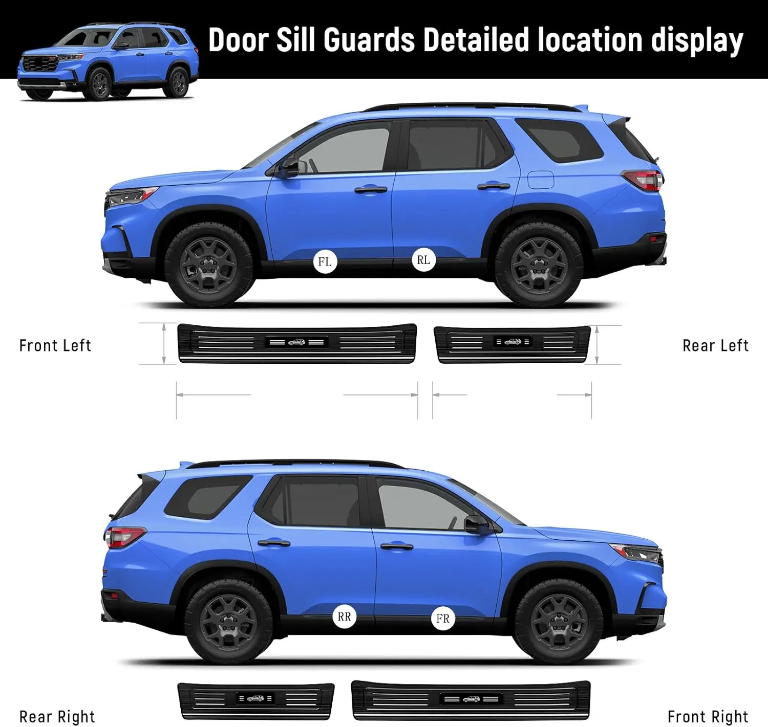 4PCS Door Sill Protector for Honda Pilot 2025 2024 2023 Accessories Black Brushed Stainless Steel Front and Rear Door Car Pedal