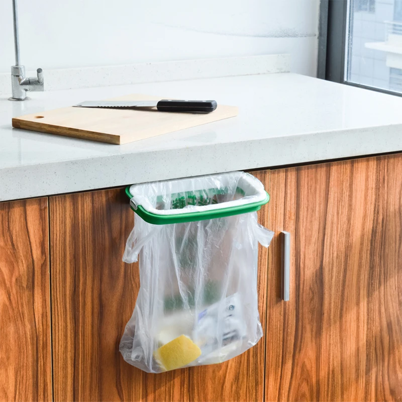 FHEAL Kitchen Hanging Trash Bag Rack Portable Garbage Bags Rack Storage Cabinet Door Basket Hanging Trash Can Kitchen Gadgets