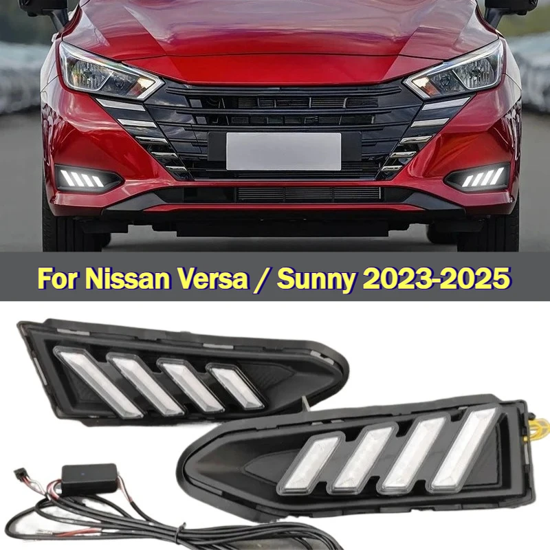 For Nissan Versa / Sunny 2023-2025 Car Led Daytime Running Light Front Fog Lamp Modification Dymanic Turn Signal Accessories
