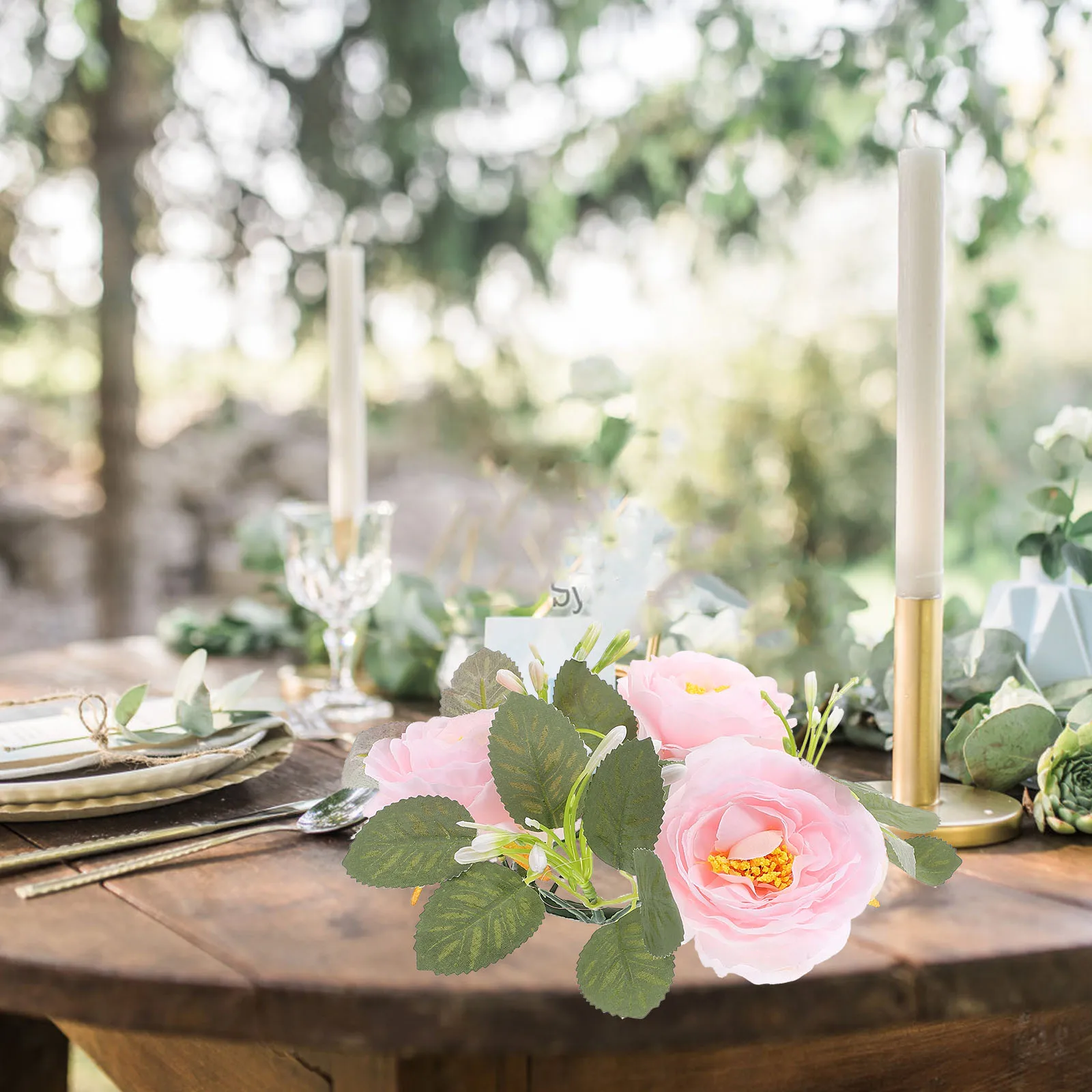 

Artificial Flower Pillar For Table Decor Wedding Home Party Spring Farmhouse Garland Taper Ring Leaf Floral Decor Hanging