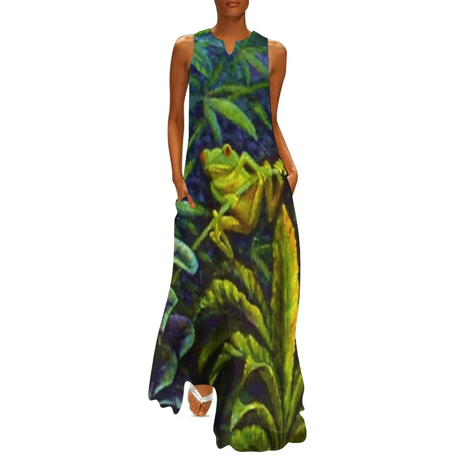 Robe de Rhaux yeux rouges pour femmes, longue, TROPICAL Lanka E FROG