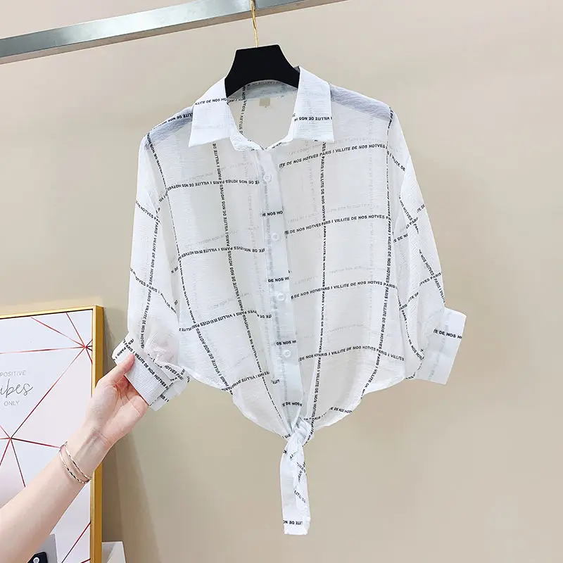 Fashion Printed Letter Plaid Bandage Batwing Sleeve Shirt Women\'s Clothing 2023 Summer New Casual Tops Asymmetrical Blouse