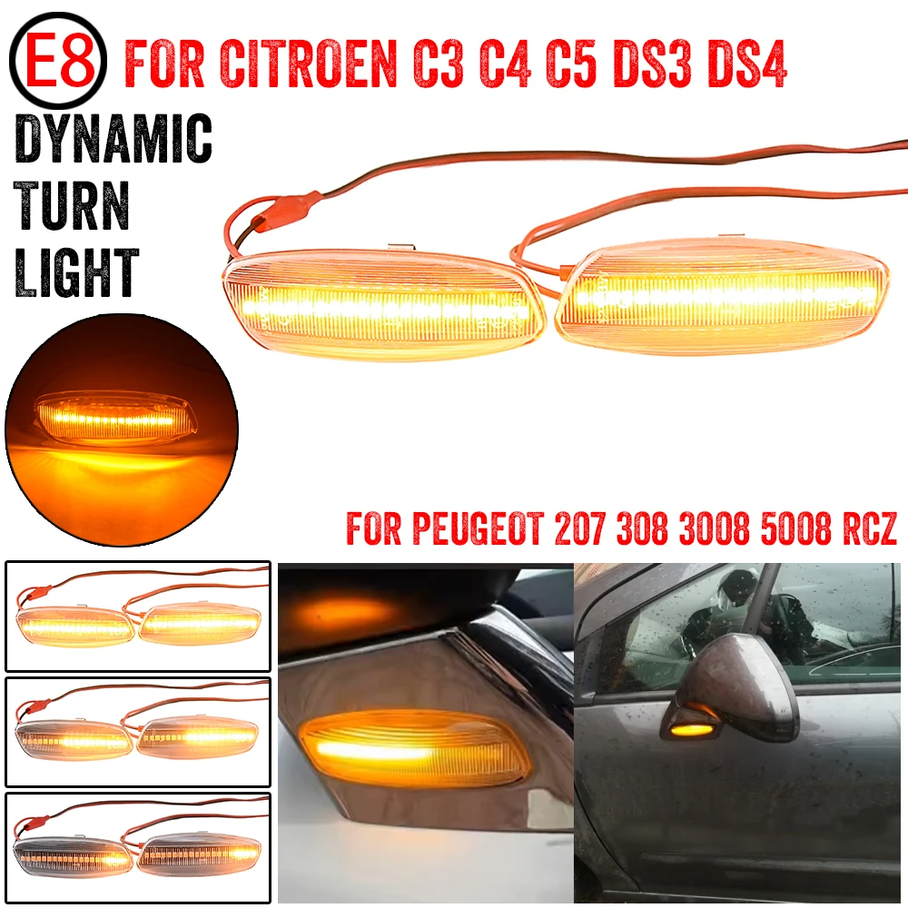 2Pcs Dynamic LED Side Marker Lights 12V Flowing Turn Signal Light Blinker For Citroen C3 C4 C5 DS3 DS4 for Peugeot 207 308 3008