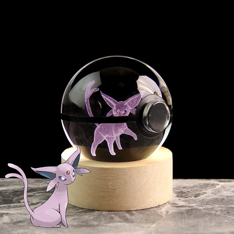 

5cm Espeon Pocket Monster Pokemon 3D Crystal Ball Model Laser Engraving Glass Sphere Toys Game Souvenir Birthday Gift