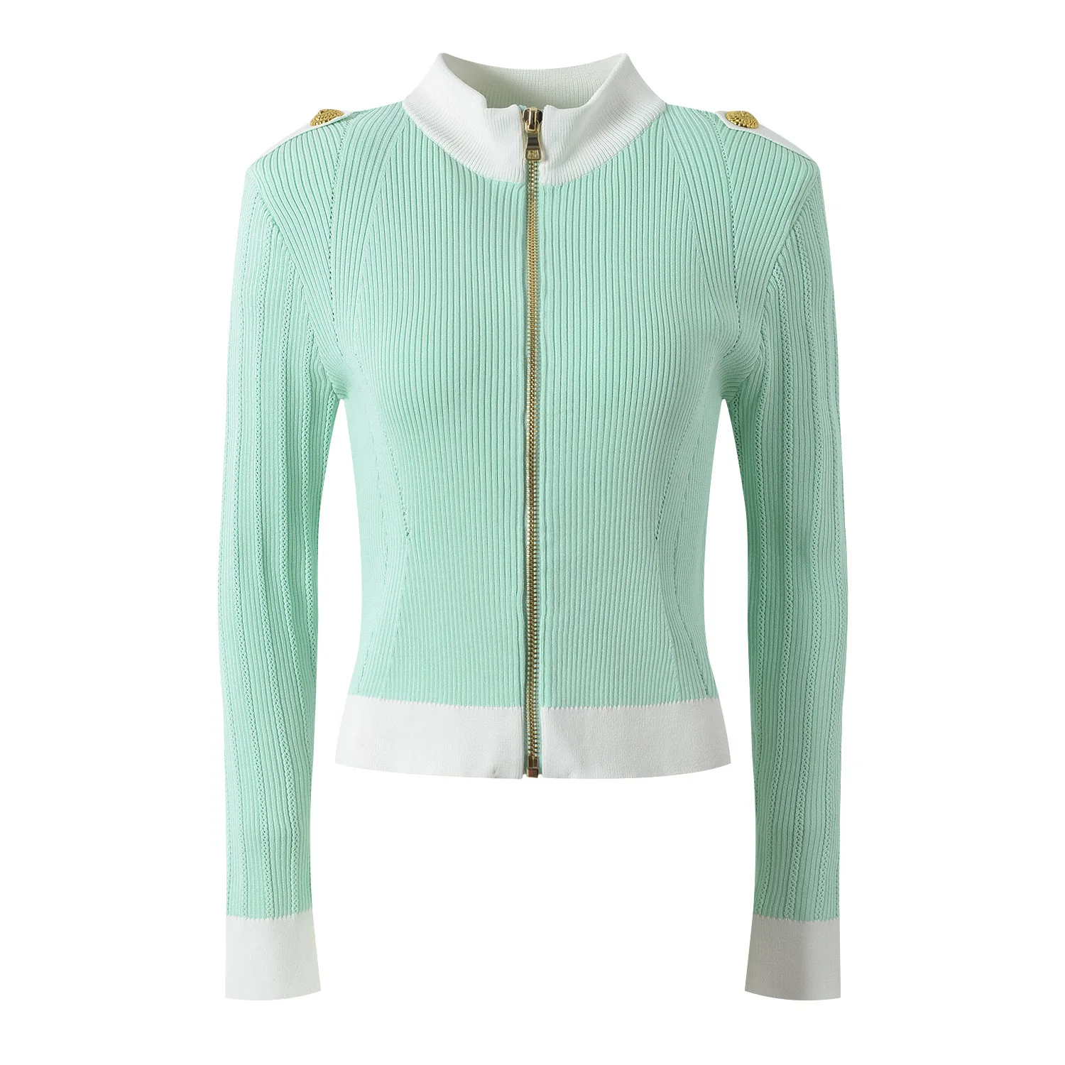 

Spring 2025 New Sle Slim Fit round Ne Zipper Open Cardigan Faionable Metal Bule ort Length Ele Quali Ladies K...