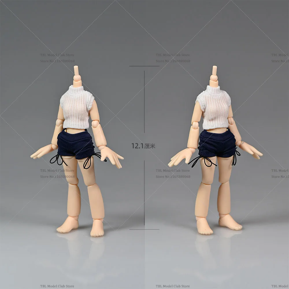 Suéter de punto sin mangas para mujer, pantalones cortos con cordón, modelo de ropa compatible con cuerpo de figura de acción BJD SD Azone de 12,1 cm, escala 1/12