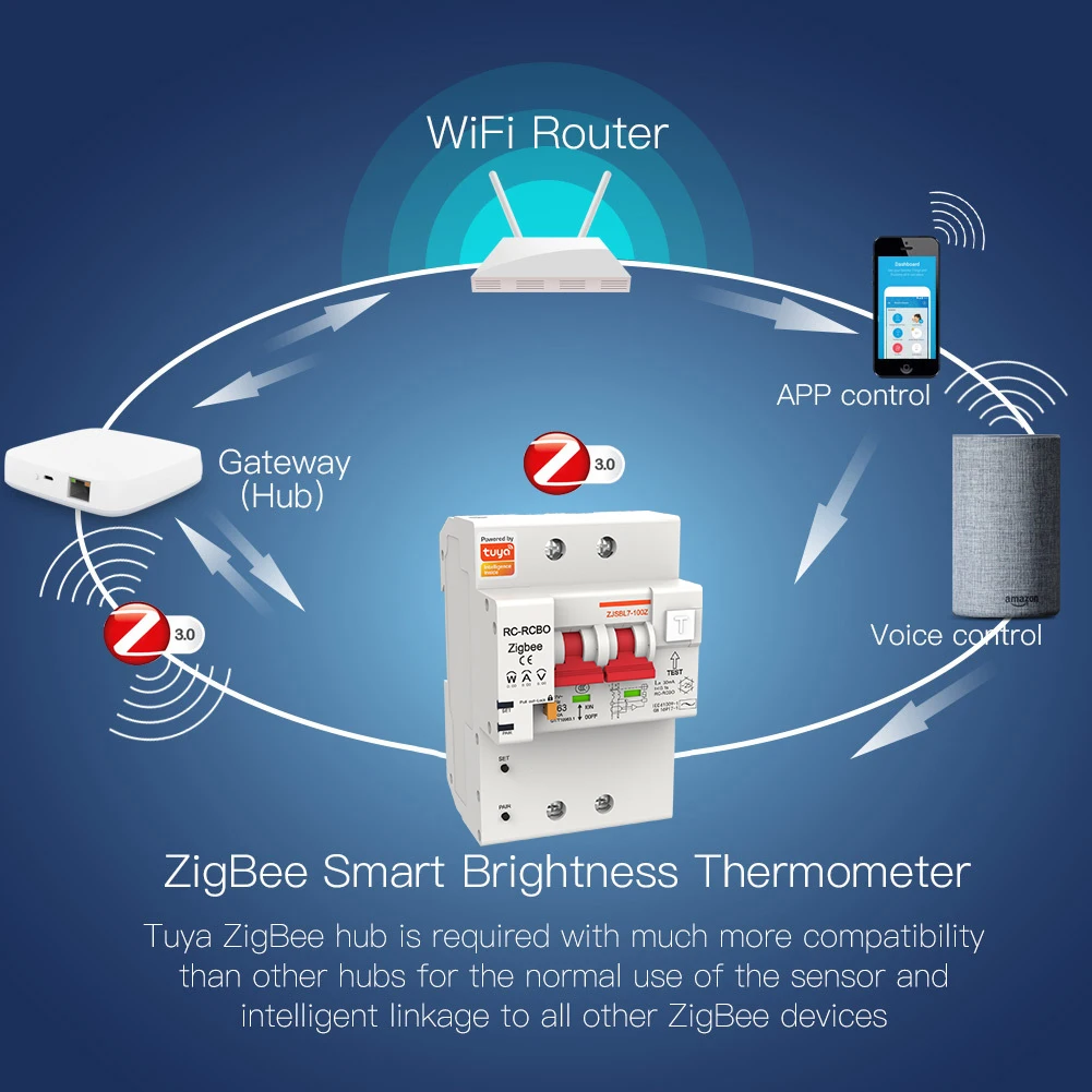 Tuya Zigbee devre kesici 2P anahtarı aşırı yük kısa devre koruması güç tüketimi RCBO devre kesici Alexa uyumlu